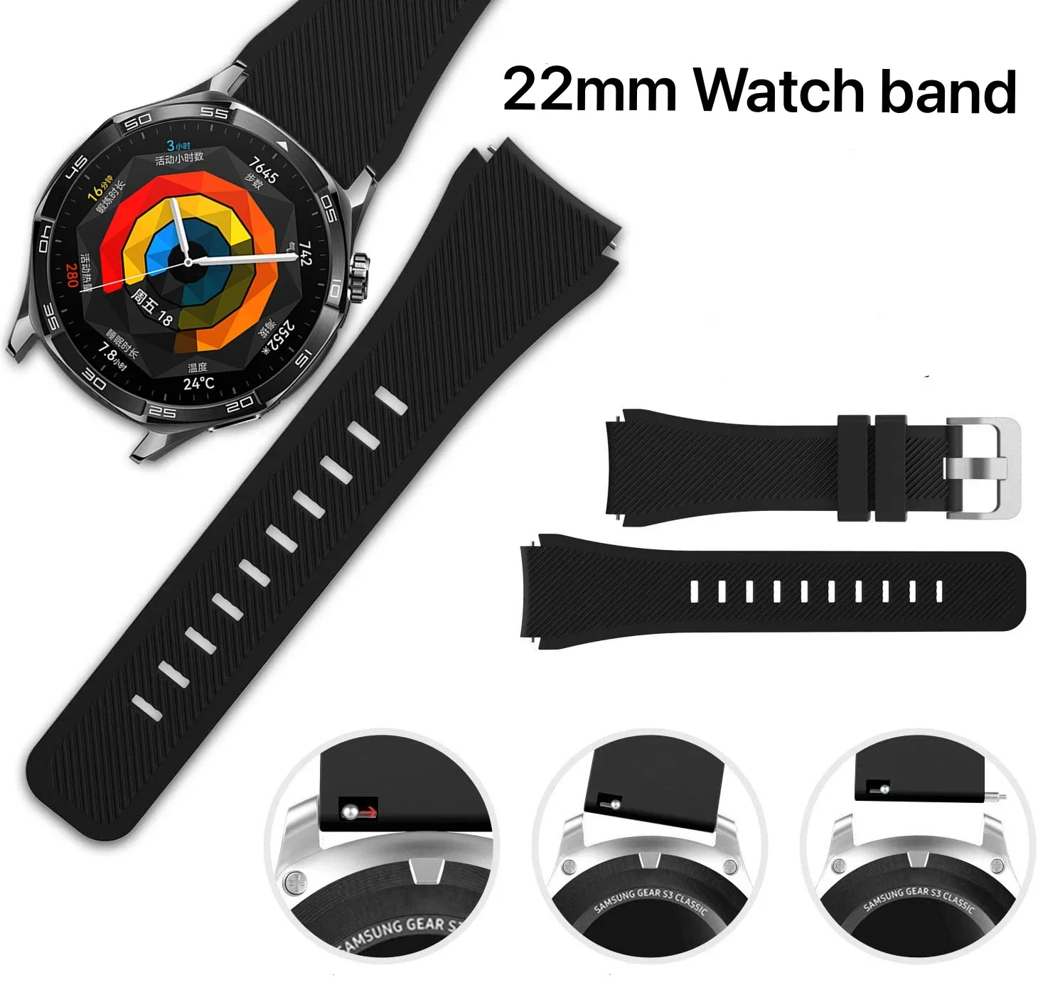 Silicone Smartwatch Strap - 22mm Soft Bracelet Belt
