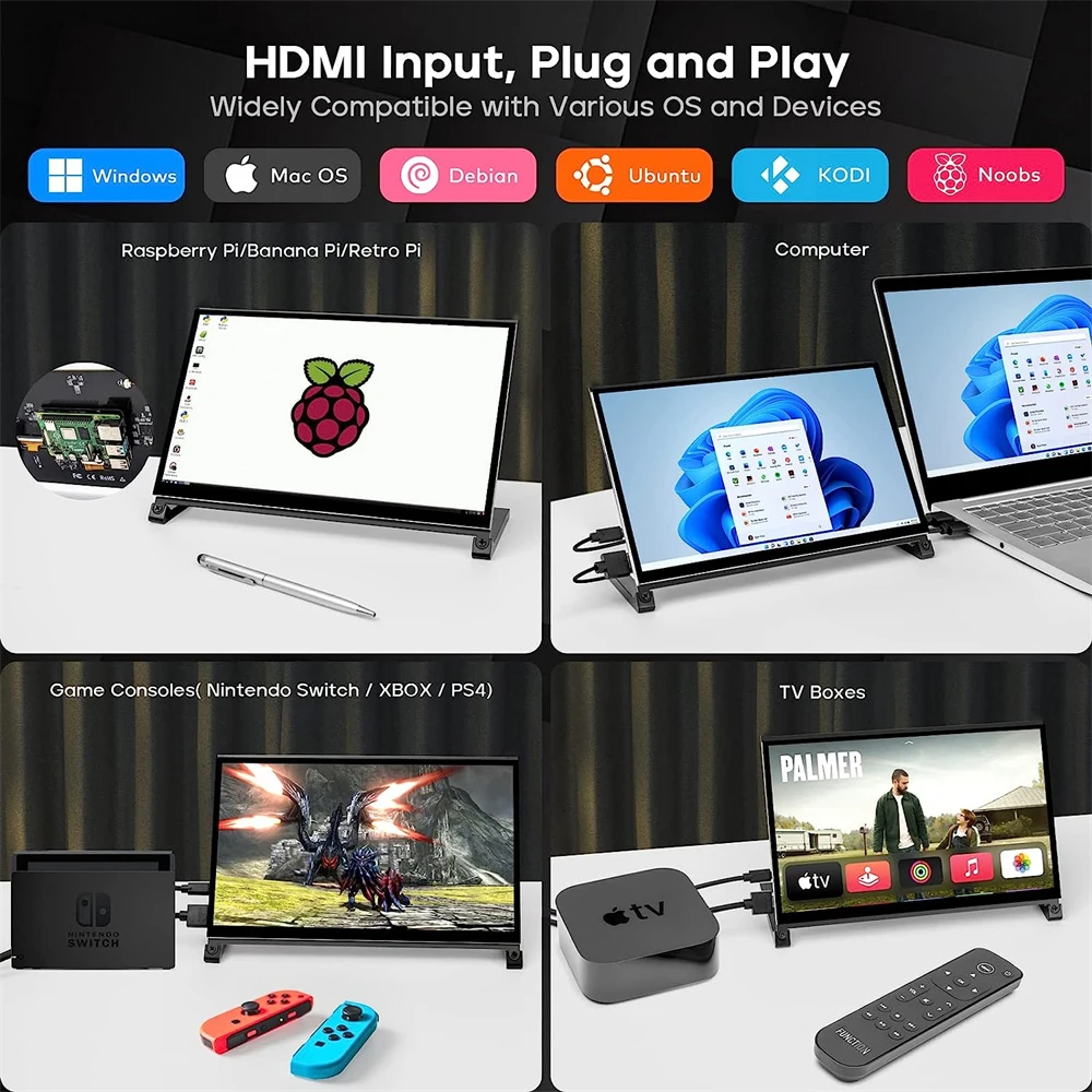 Wisecoco-raspberry pi Ips Touchscreen Monitor 10.1 1024x600 Hdmi Portátil Zero b b Mais Win11 10 7 - Imagem 6