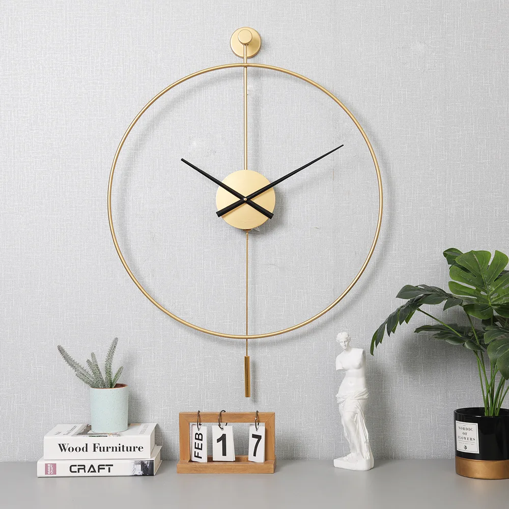 

Design Large Luxury Wall Clock Metal Gold Nordic Spain Silent Clocks Wall Art Pendulum Clock Watches Living Room Decorations W