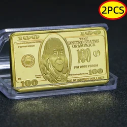 USA 100 Dollar Bullion 24k Gold Bar Coin with Gift Packaging (2PCS)