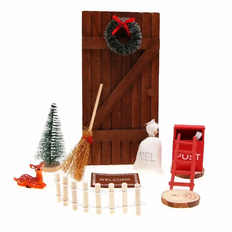 Mini house Elf Door Christmas Decoration Set Miniature scene Mini wooden door Elf door accessories Christmas DIY decoration
