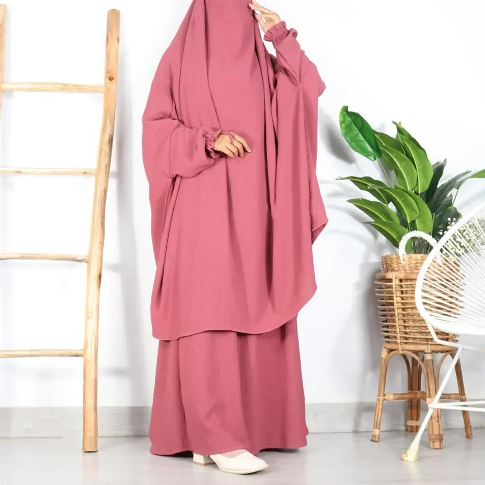 Abayas for Women 2 Piece Set Muslim Prayer Garment Abaya Long Khimar Hijab with Dress Ramadan Eid Islamic Clothes Niqab Djellaba