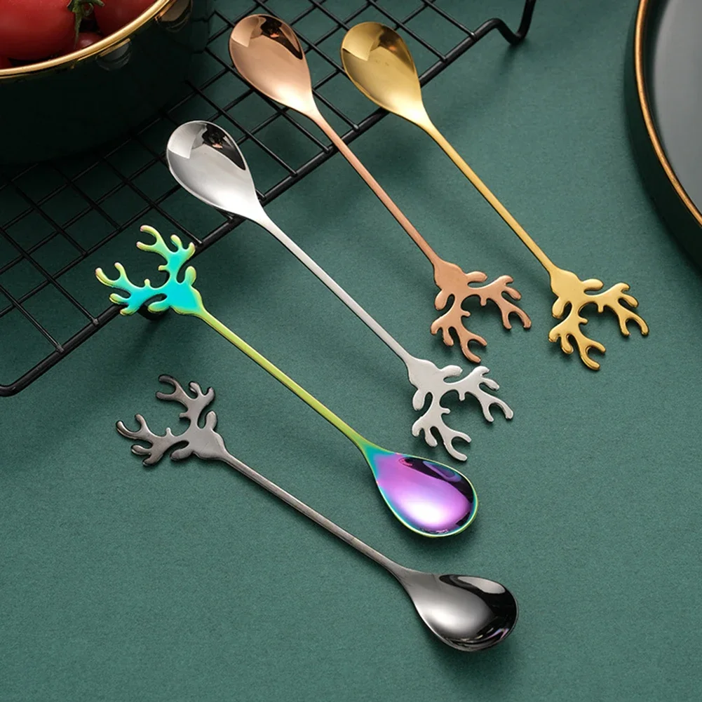 Spoon Coffee Spoon 14x2.5cm Deer Head Fawn Gold Mug Rose Gold Silver Stirring Black Coffee
