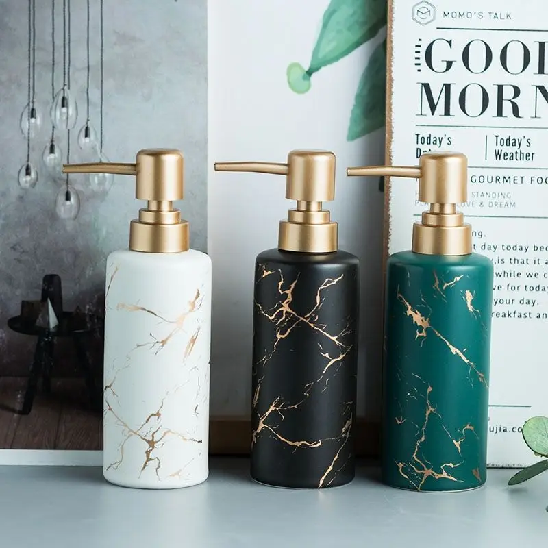 Luxury Gold Plated Marbled Ceramic Lotion Bottle Portable Soap Dispenser Bathroom Accessories Press Shampoo Moisture Pack Bottle