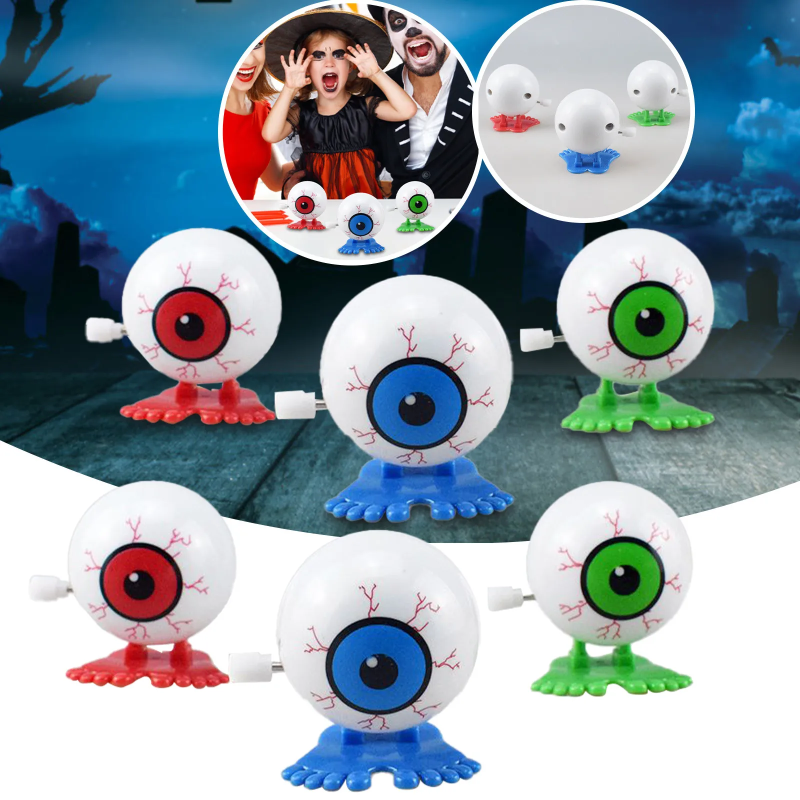 

Halloween Decoration Scary Skeletonl Eyeball Shape Bouncing Wind Up Clockwork Toy Gift Springy L*5