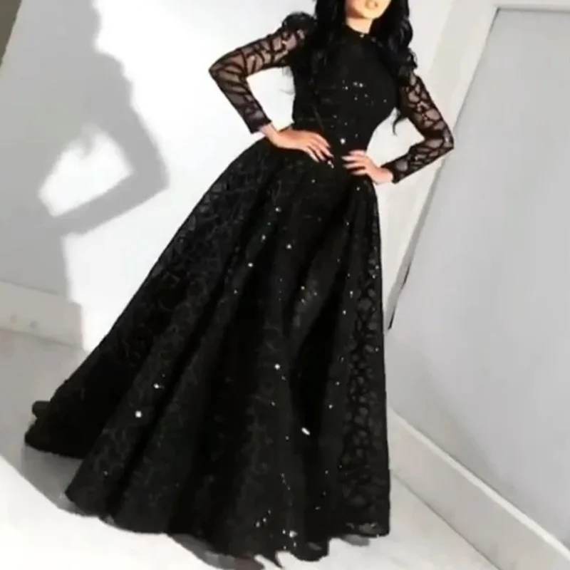 

Spring 2023 New Fashion Women's Dress Round Neck Long Sleeve Sequined Puffy Evening Dresses