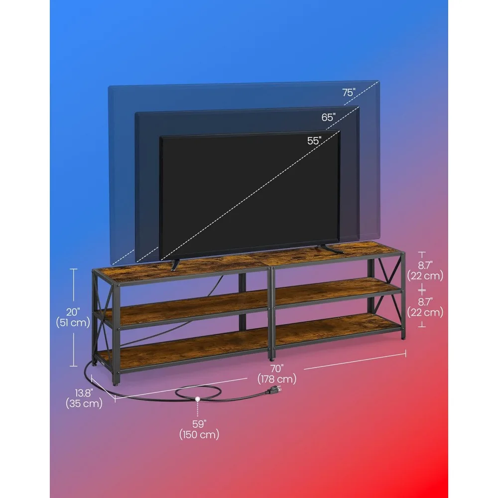 TV Stand with Power Outlets and LED Lights, for TVs up to 75 Inches, Entertainment Center with Open Storage Shelves, TV Table 6