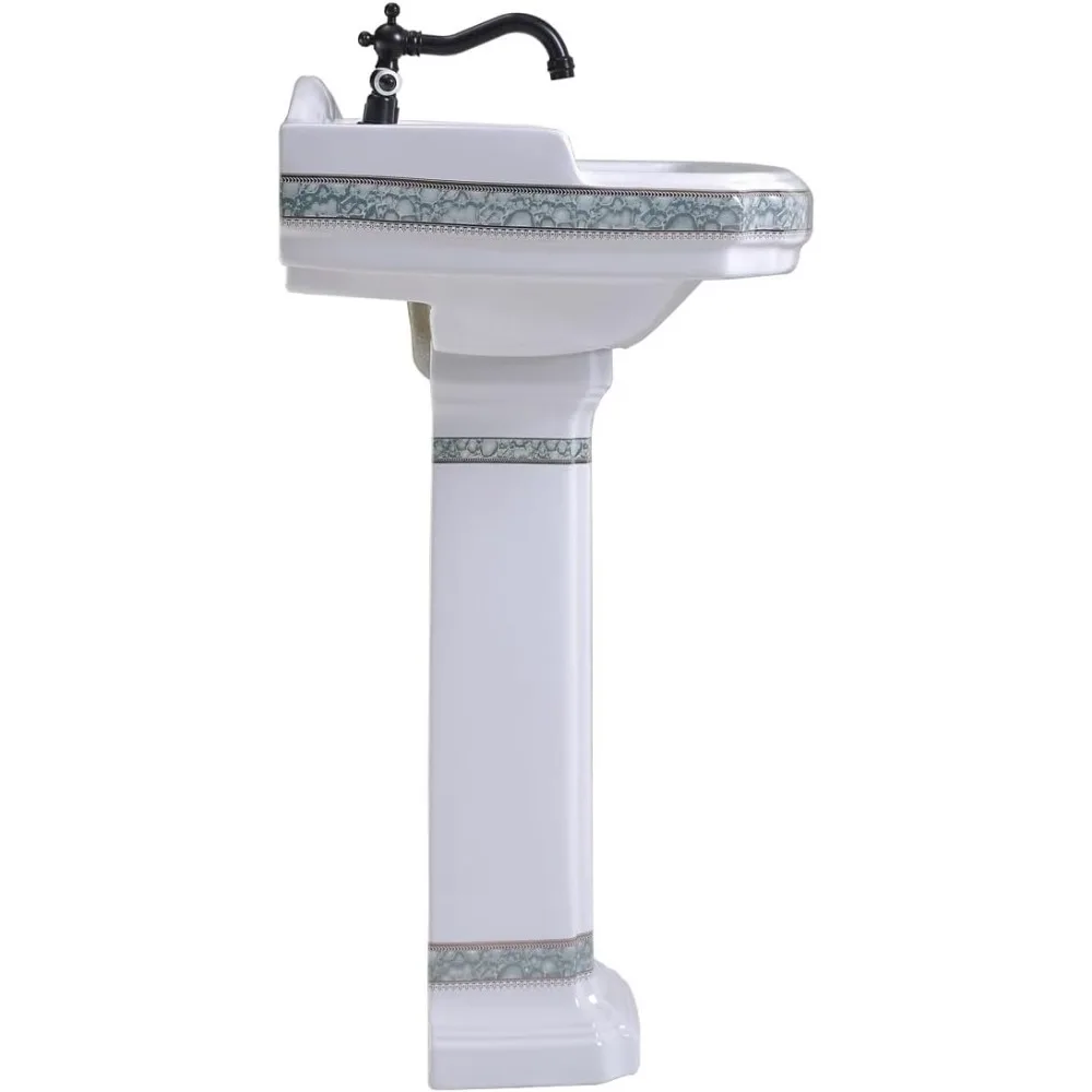 Pedestal Sinks for Bathrooms Wide White Porcelain Bathroom Pedestal Wall Mounted Sink with Green Gold Accent 6