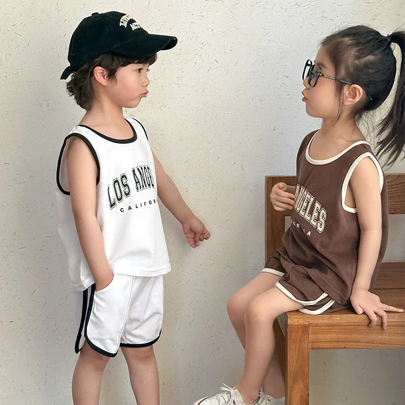 Cotton Kids Summer Sports Set Thin Style Letter