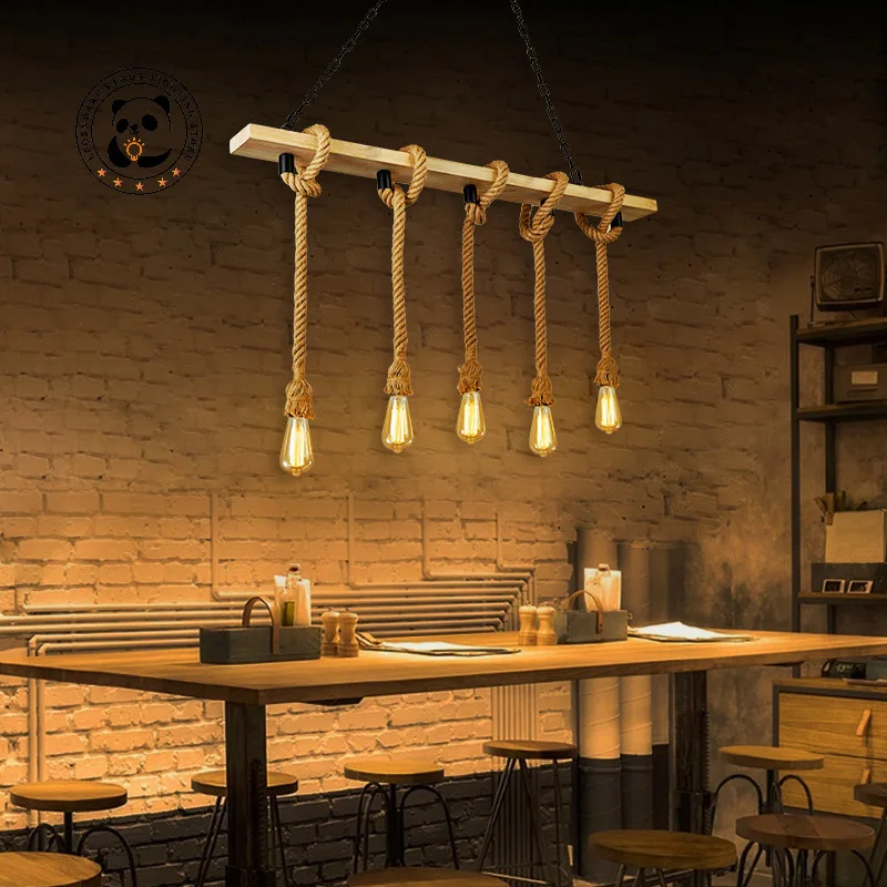

Industrial Retro Hemp Rope Pendant Lights LED E27 Edison Bulb Socket Creative Country Style Pendant Home Hanging Lamp Decoration