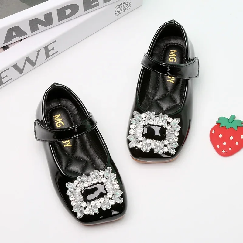 Black Leather Kids Mary Janes Shoes for Party Wedding