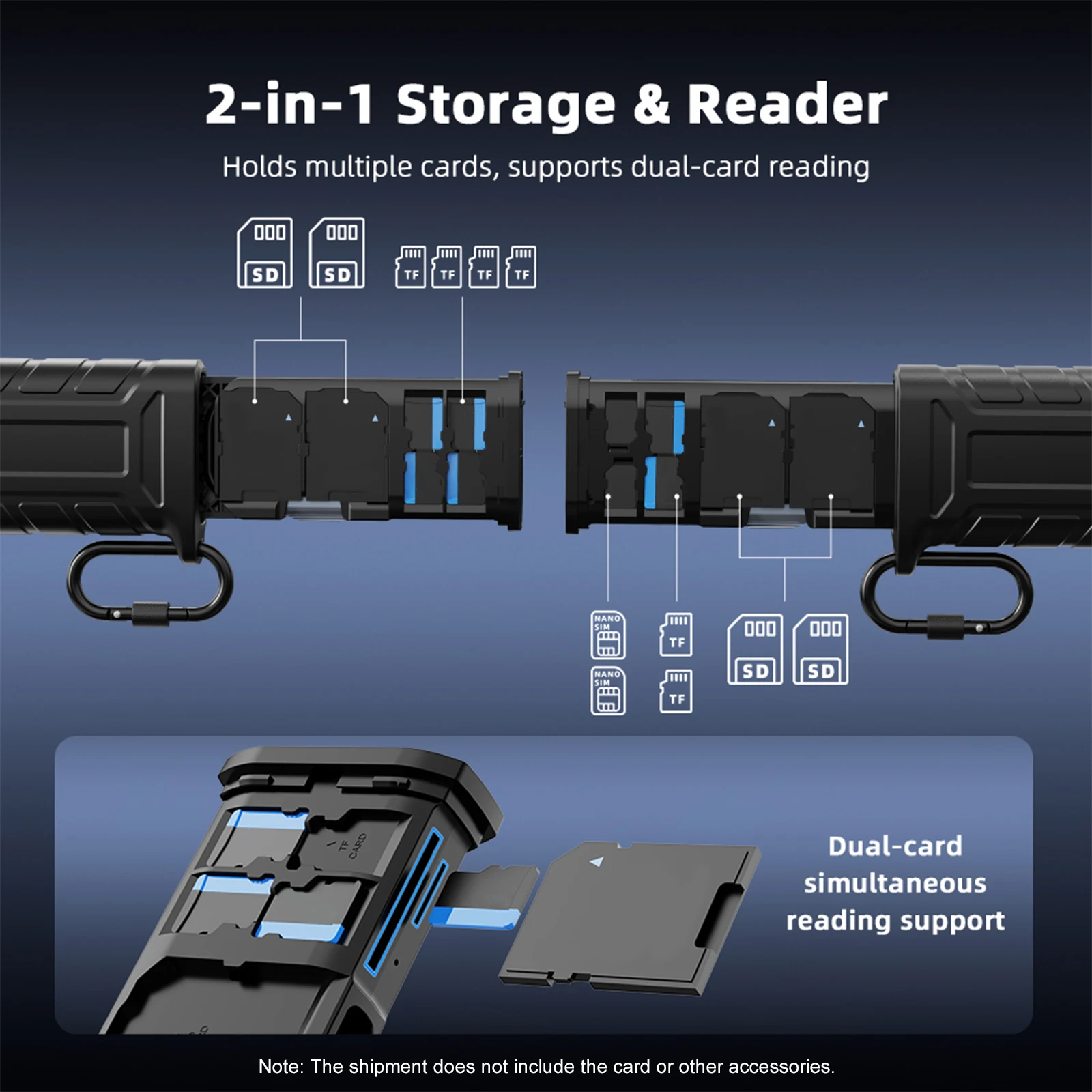 2-in-1 카드 홀더 및 리더기 312MB/s 고속 카드 리더기 보관함 USB 3.1 Type-C SD/TF 휴대폰 태블릿과 호환 가능