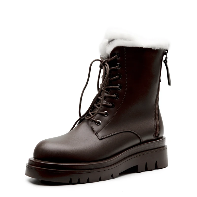 Women Split Leather Snow Boots fashion female lace up platform shoes ladies black round toe zipper style ankle boots winter women snow boots