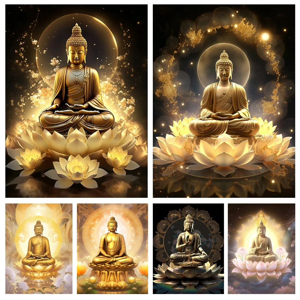 Diamond Painting Buddha,Diamond Painting Adulti,5D Fai da Te Pittura Diamante Kit Completo per Bambini Principianti,5D DIY Diamond Art Ricamo Mosaico Artigianato per Decor Casa 90x120cm/36x48in U-297