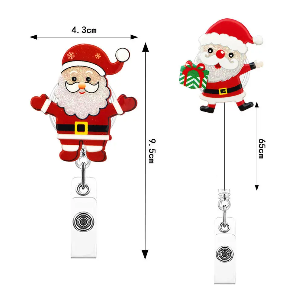 Retrátil Glitter Santa Badge Reel Clip, titular de cartão de identificação elástico, enfermeira, 5 estilos, estilo Natal, novo, 2023