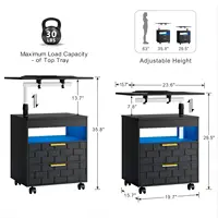 Height Adjustable Nightstand with Charging Station, LED Bedside Table 2 Drawers, Smart Wooden End Table Dorm, Customized 2