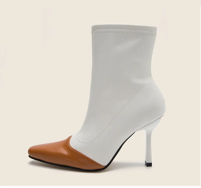 Mid-tube Short Boots Women's 2022 Spring and Autumn New Pointed Toe High-heeled Shoes Stiletto Sexy British Style Color Matching