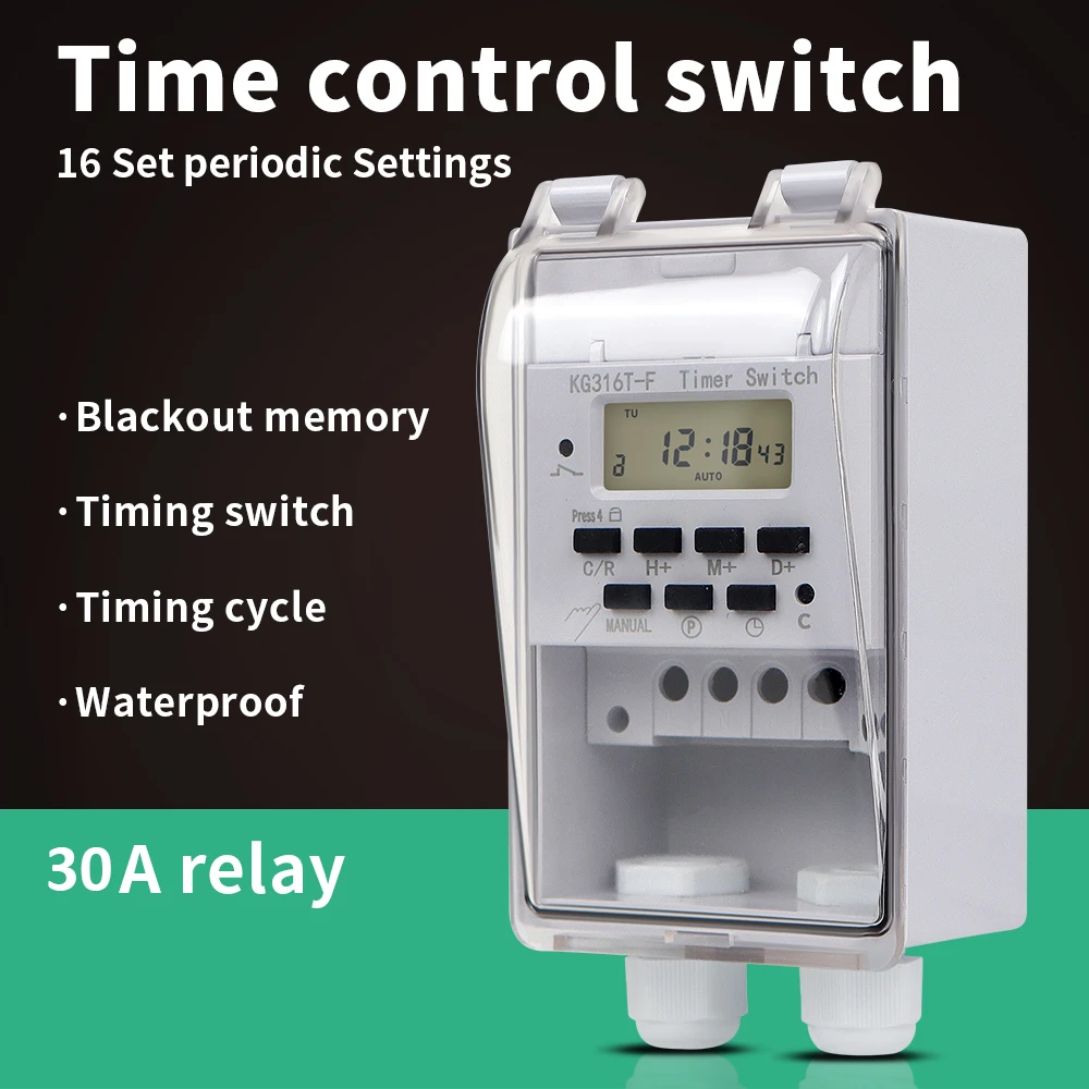 220V AC 30A Time Recycle Per Day ON OFF Digital Timer Switch Programmable Timer Controllor with IP65 Waterproof Box