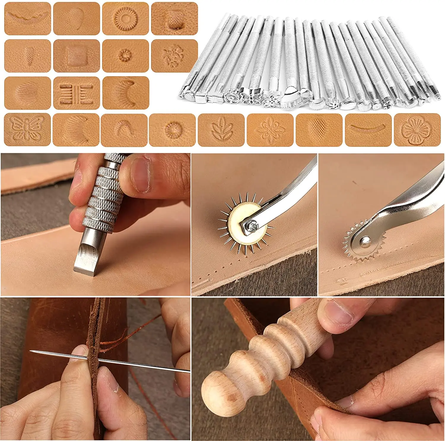 LMDZ Leather Carving Set Leather Burning Tool Stamp Punch Set Adjustable  Swivel Knife Leather Carving Craft Kit for Beginner - AliExpress