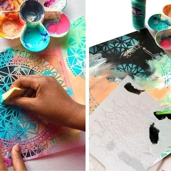 Pochoirs A4 de 29x21cm pour Peinture Murale, Scrapbooking, Coloriage, Gaufrage, Album Dรฉcoratif, Modรจle de Carte en Papier, Plume de Mandala Mural