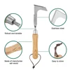 Wooden Handle Stainless Steel Manual Lawn Mower L-shaped Weeding Sickle for Garden Tool Lawn Patio Crevice Weeding Tool 3