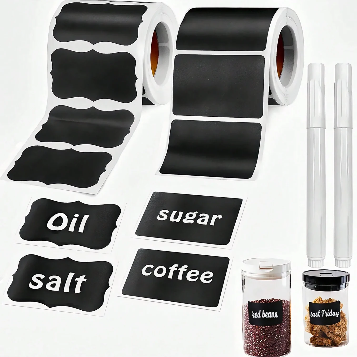 Removable Blackboard Stickers 120Pcs/Roll 3 Styles With Erasable Pen Waterproof Chalkboard Labels for Home & Kitchen 1.4*2.2inch