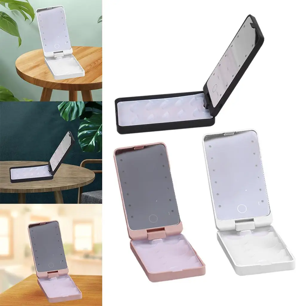 False Eyelash Holder Storage Case with LED Light Mirror 360 Degree Free Rotation, Practical