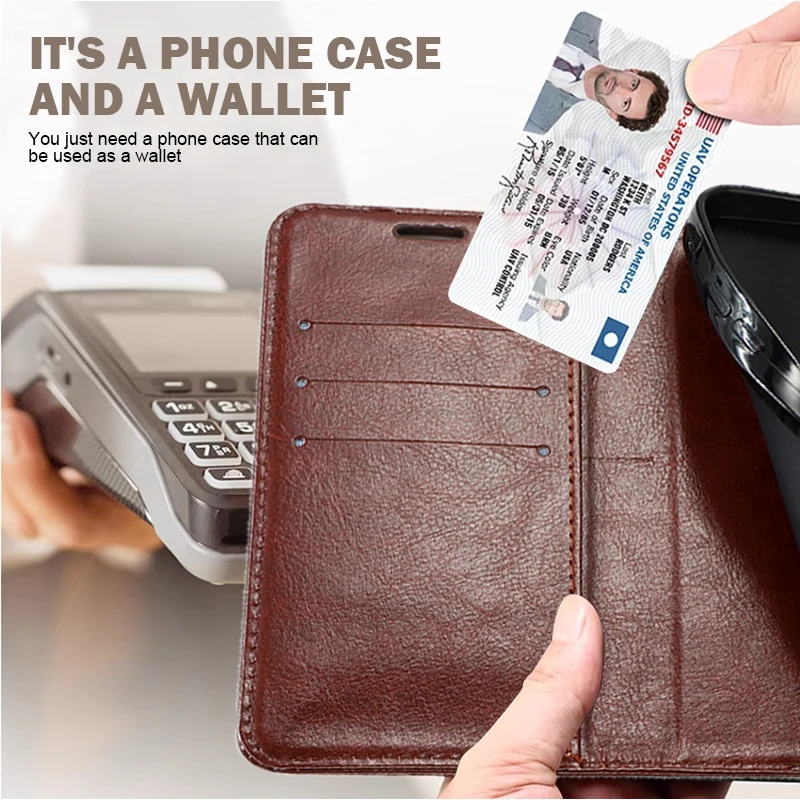 Magnetic Leather Flip Wallet Phone Case with Bracket Design