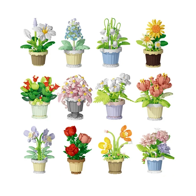 꽃 마이크로 빌딩 블록 DIY 화분 옥수수  3D 모델, MOC 릴리 히아신스 미니 벽돌 피규어, 홈 테이블 장식 장난감