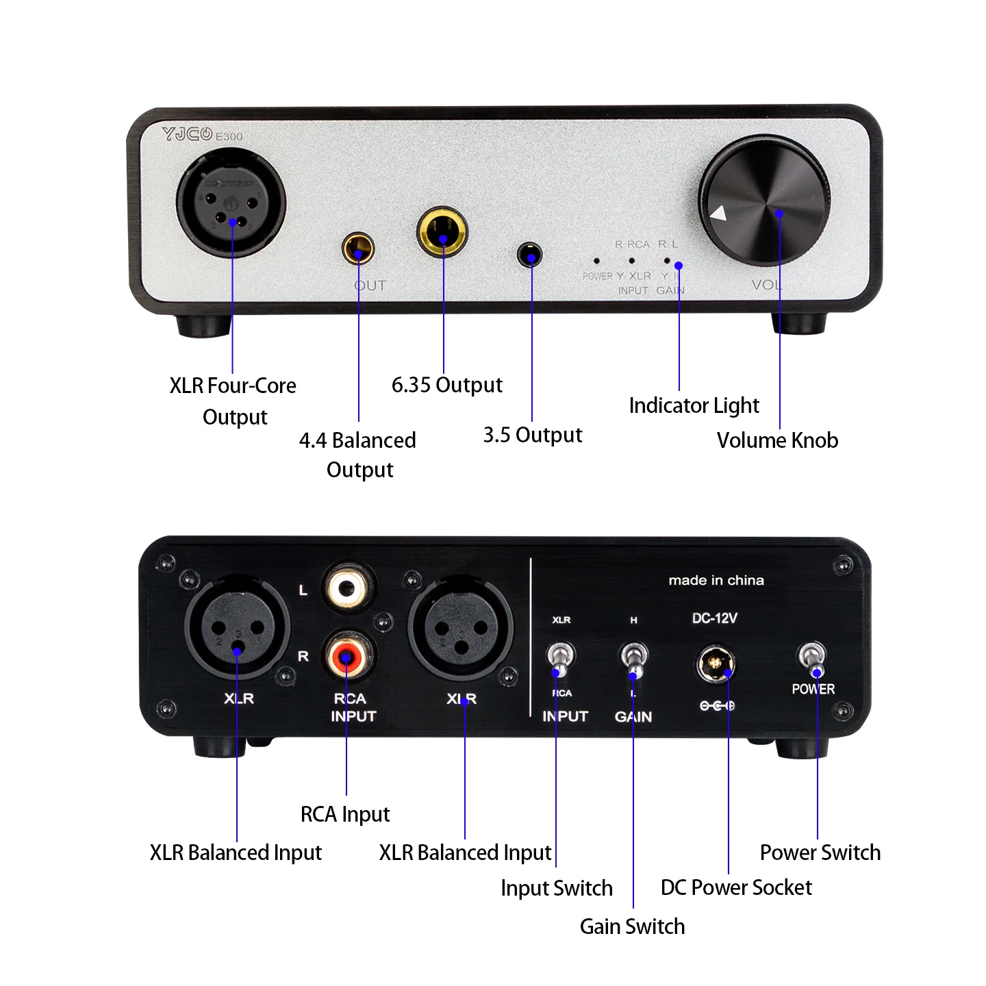 YJCO E300 스테레오 오디오 헤드폰 앰프 TPA6120A2 클래스 D HiFi 홈 전원 공급 장치 데스크탑 디지털 전원 지원 XLR/RCA 입력