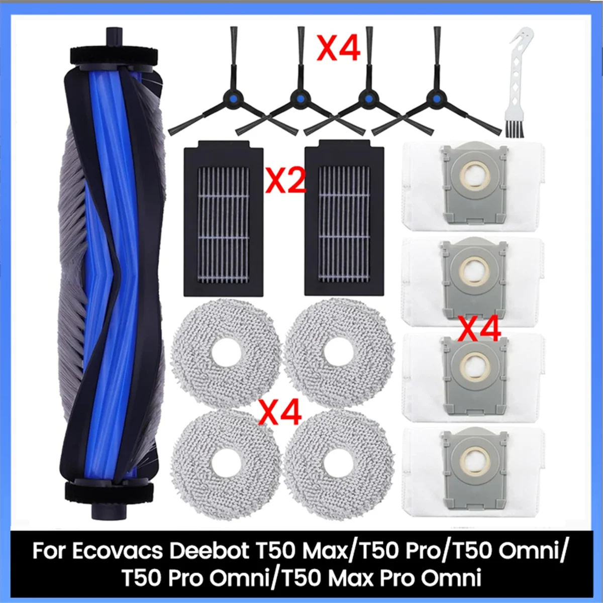 SEMOIC For T50 Max/T50 Pro/T50 Omni/T50 Pro Omni/T50 Omni Vacuum Main Side Brush Filters Mop Dust Bag