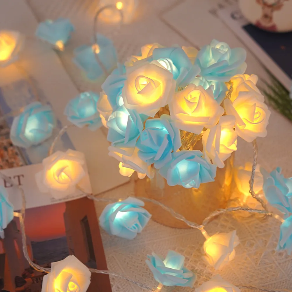 3M 배터리 작동 인공 꽃 화환, 20 LED 장미 꽃 스트링 조명, 웨딩 크리스마스 장식 요정 조명