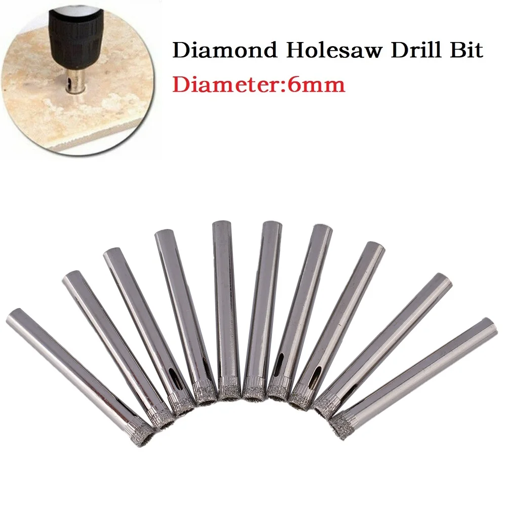 

10Pcs 6mm Diamond Coated Drill Bit Tile Ceramic Glass Hole Saws 5x0.6x0.6cm Woodworking Tools Ferramentas Herramientas Brocas