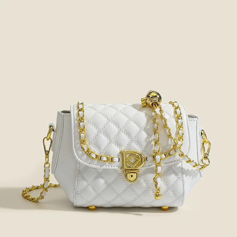 

Free Shiping items Light luxury embroidered thread diamond grid chain texture versatile one shoulder small square bag [C5908]