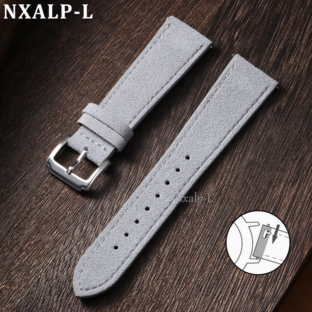 Elegant and Durable Suede Cowhide Leather Watch Strap with Quick Release Clasp