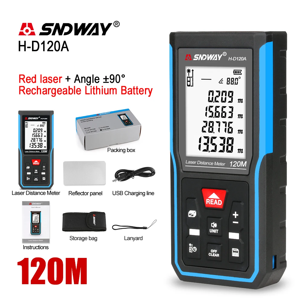 SNDWAY Laser Distance Finder for Distance Laser Measure Indoor Outdoor Rangefinder Tape Measure with Range Finder laser rangefinder