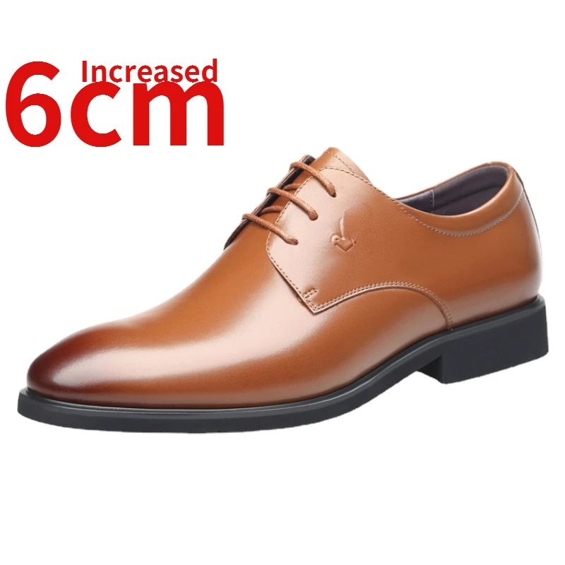 

Genuine Leather New Men's Dress Shoes Invisible Elevator Leather Shoe Height Increased 6cm Groomsman Wedding Derby Shoes for Men