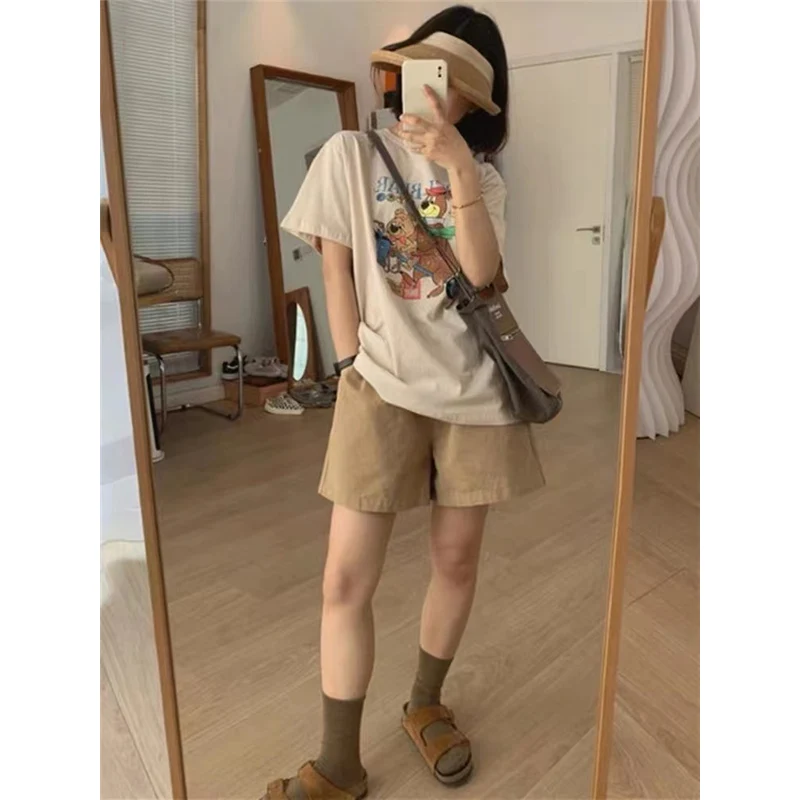 

Womens Shorts Spring Summer 2023 Loose Linen Cotton Casual Khaki Korean Wide Leg Pant Drawstring Elastic Waist Bikers Shorts