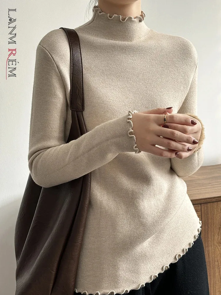 

[LANMREM] Fungus Design Thick Warm Pullover Sweater For Women Turtleneck Long Sleeve Slim Bottoming Tops 2023 Winter New 26D7994