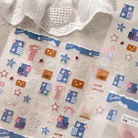 Autocollants 5D en jean à motif écossais pour nail art, patchs texturés en tissu, motifs cœur, nœud, étoile, sourire, décalcomanies en jean gaufré, auto-adhésifs, pour manucure rétro 6