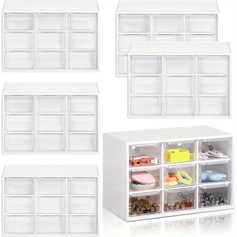 Small Organizer with Drawers Plastic Desktop Storage Box with 9 Drawers Desk Craft Organizer for Office Home Room Jewelry