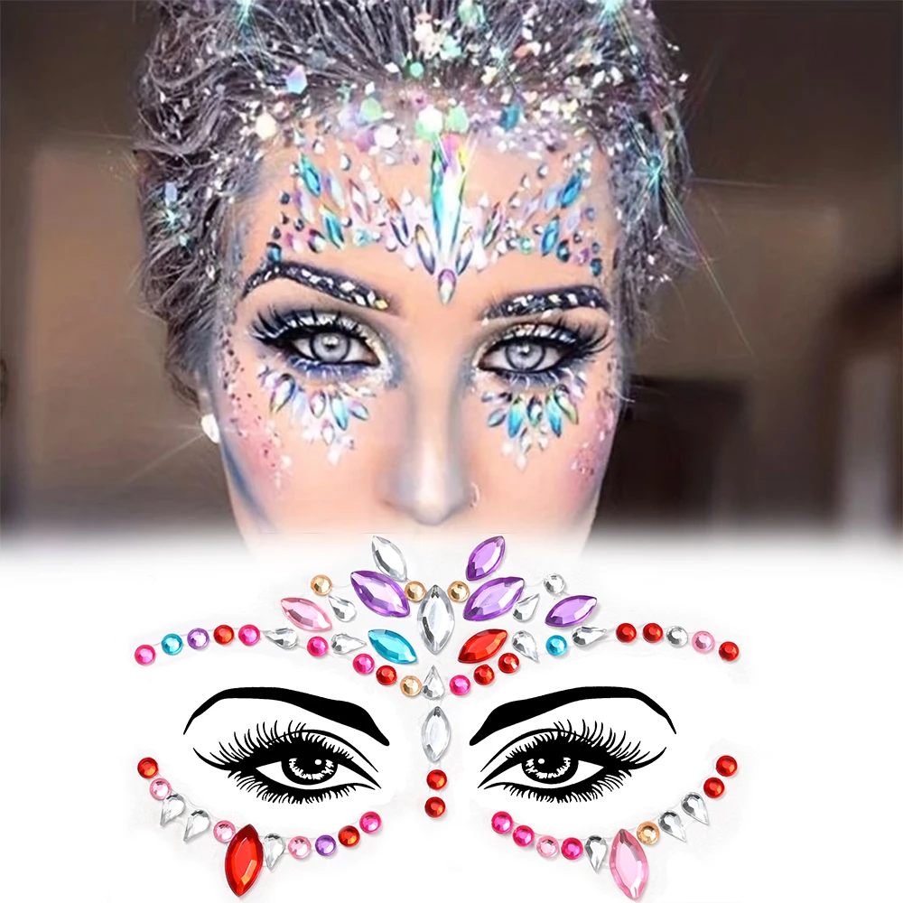 5Pcs Sexy Diamond Face Tattoo Stickers Colorful Glitter Crystal Party Face Decal 3D Self-Adhesive Rhinestones Face Jewel Sliders 6