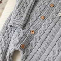 Autumn Winter Clothes Newborn Knitted Cardigan Solid Romper Girl Baby Ribbed Knit Jumpsuit Boy Infant Thick Fashion One-pieceb 4