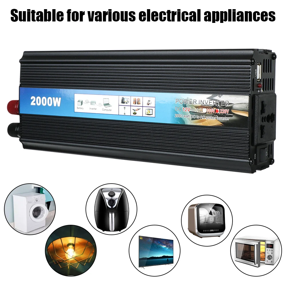 Power Inverter Univesal 1000W 2000W Modified sine wave inverter DC 12v To AC 220V Car Voltage Converter with USB Charger Car converter, power inverter converter