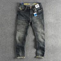 Simple Embroidery American Vintage Casual Denim Jeans for Men Autumn Washed Slim Fit Straight Pants Y2k Youth Male Trousers 1