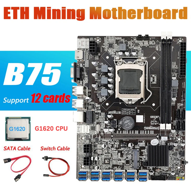 Семейная материнская плата для майнинга 8 pcie 12 PCIE на USB с процессором G1620 LGA1155 MSATA