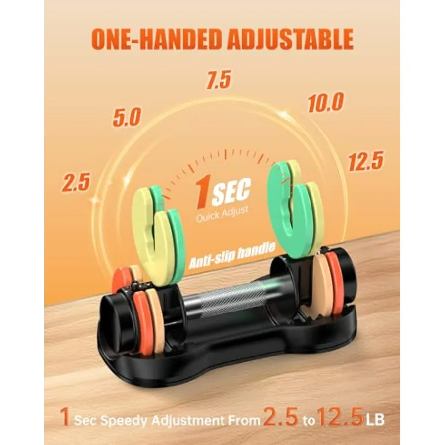 Adjustable Dumbbell Set (2.5-12.5 lbs) – Pair of Free Weights with Quick-Change Weight Plates, Non-Slip Grip & Storage Tray – Id