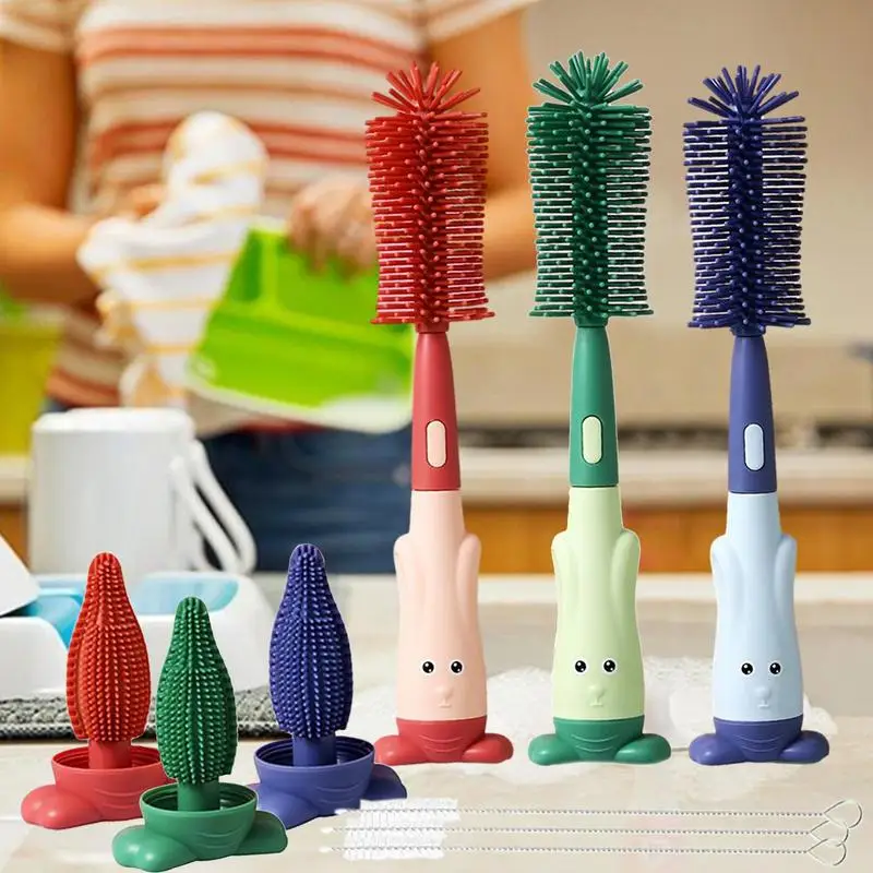 Brosses de nettoyage de mamelon pour bébés 3 en 1, nettoyeur de tête en  Silicone à Long manche 360 degrés pour biberons, pailles, gobelets