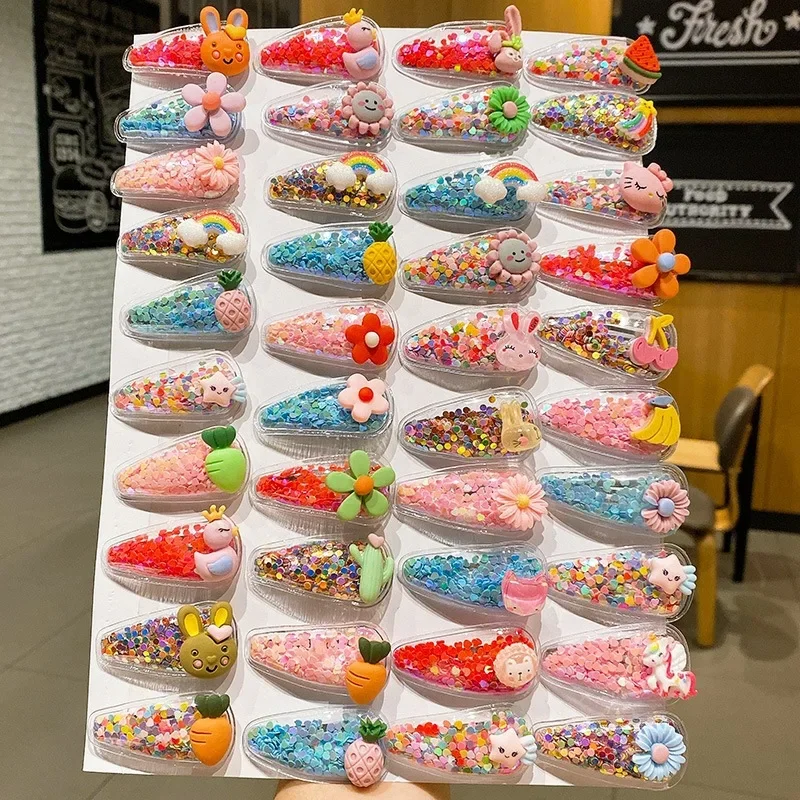 Cartoon hairpins in the shape of flowing sand flowers shaped like fruit for little princess style, cute BB hair clips, trendy accessories for kids.