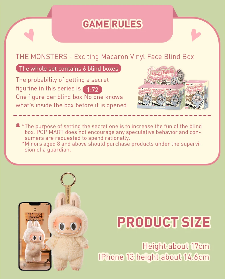 POP MART THE MONSTERS - Aufregende Macaron Vinyl Face Blind Box 1 Stück/6 Stück Mystery Box – Detail 5